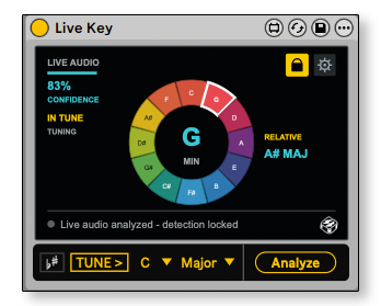 Live Key Max for Live device detecting D-sharp minor from Drum Sampler